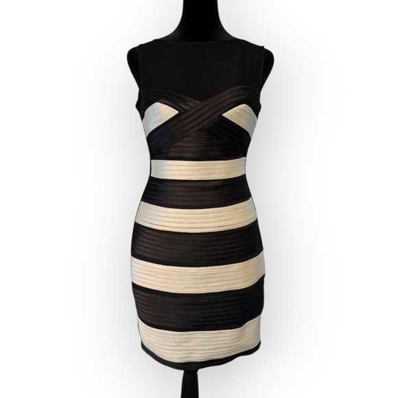 BCBGMaxAzria Dresses & Skirts - BCBGMaxAzria Bandage Bodycon Dress Black And White Stripes Size 6